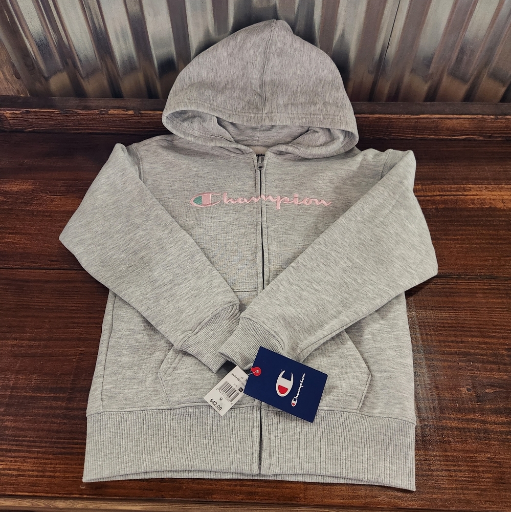 NWT Champion Zip Up Hooded Sweatshirt Girls Size Medium Hoodie 10/12